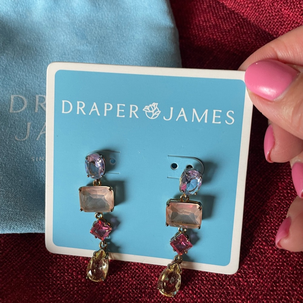 Draper James multi-colored gemstone drop earrings.